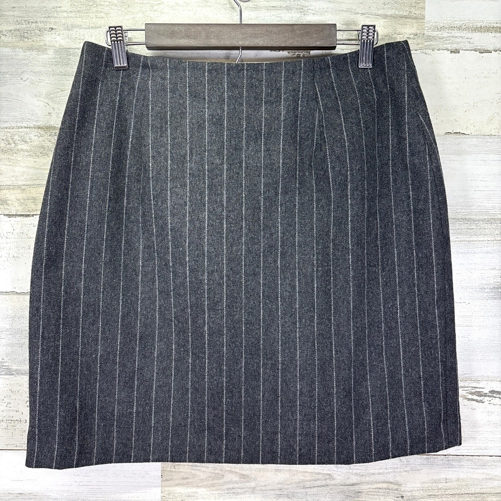 Hillard & Hanson Womens Gray Wool Blend Pin Stripe Lined Mini Skirt Size‎ 14